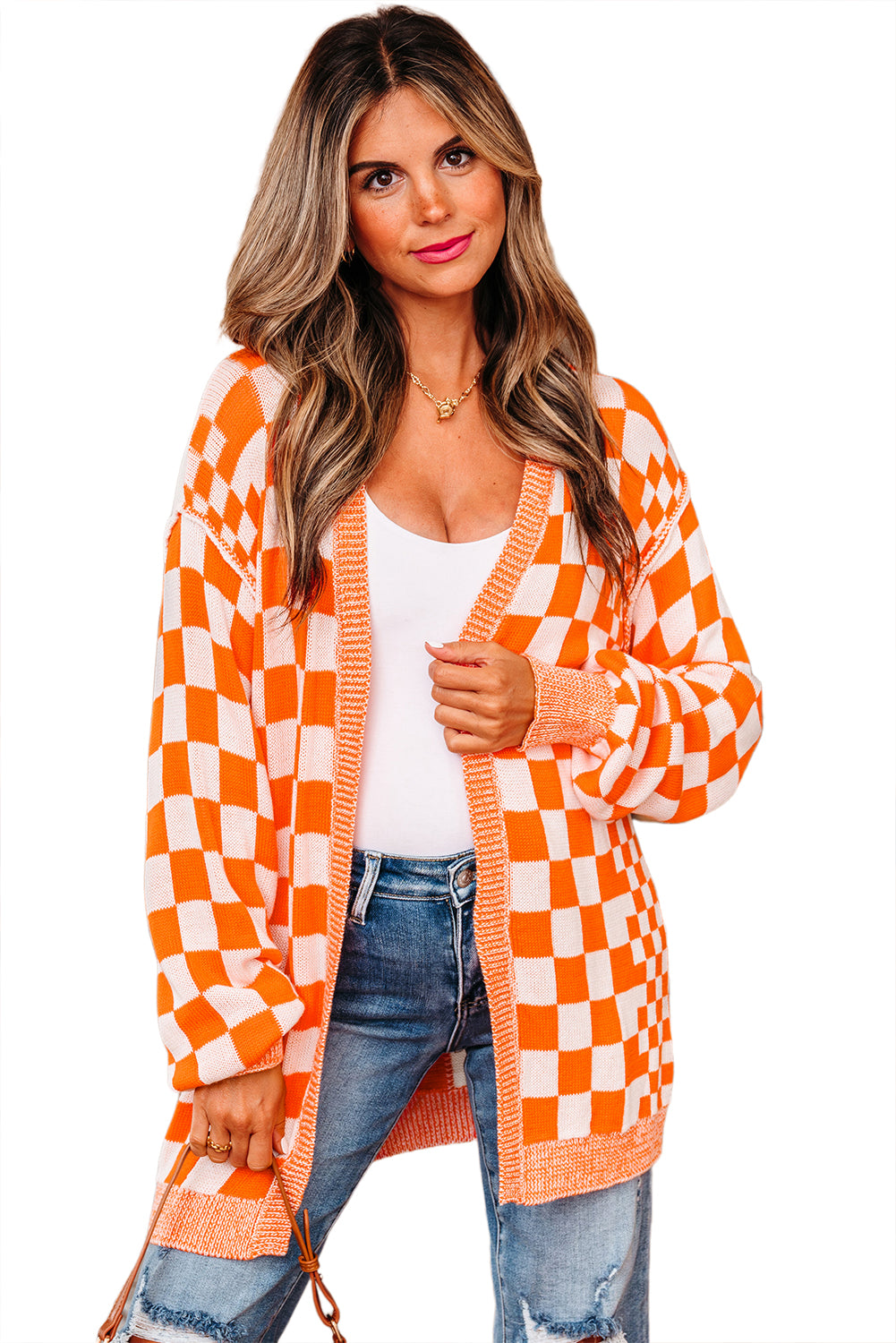 KaleaBoutique Stylish Checkered Open Front Drop Shoulder Cardigan - KaleaBoutique.com