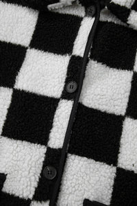 KaleaBoutique Checkered Side Pockets Collared Buttoned Fleece Jacket - KaleaBoutique.com