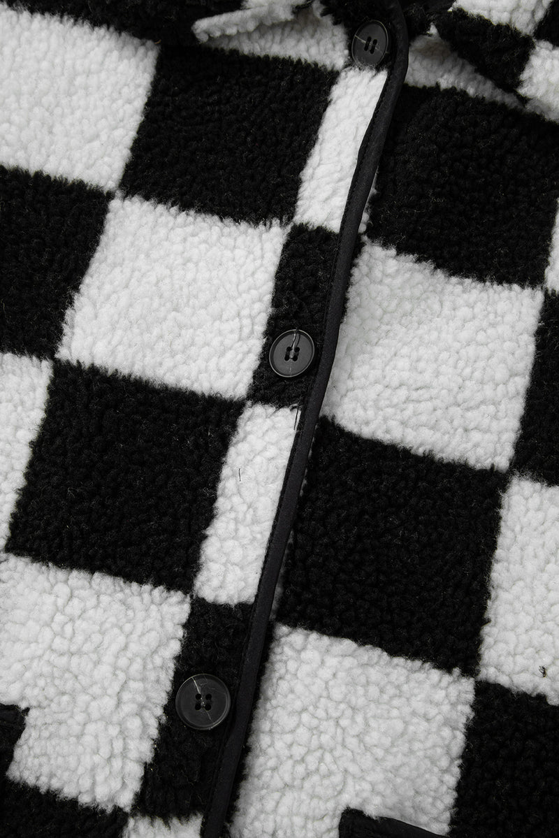 KaleaBoutique Checkered Side Pockets Collared Buttoned Fleece Jacket - KaleaBoutique.com