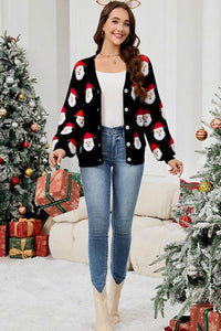 KaleaBoutique Stylish Christmas Santa Claus Pattern Button V Neck Sweater Cardigan - KaleaBoutique.com