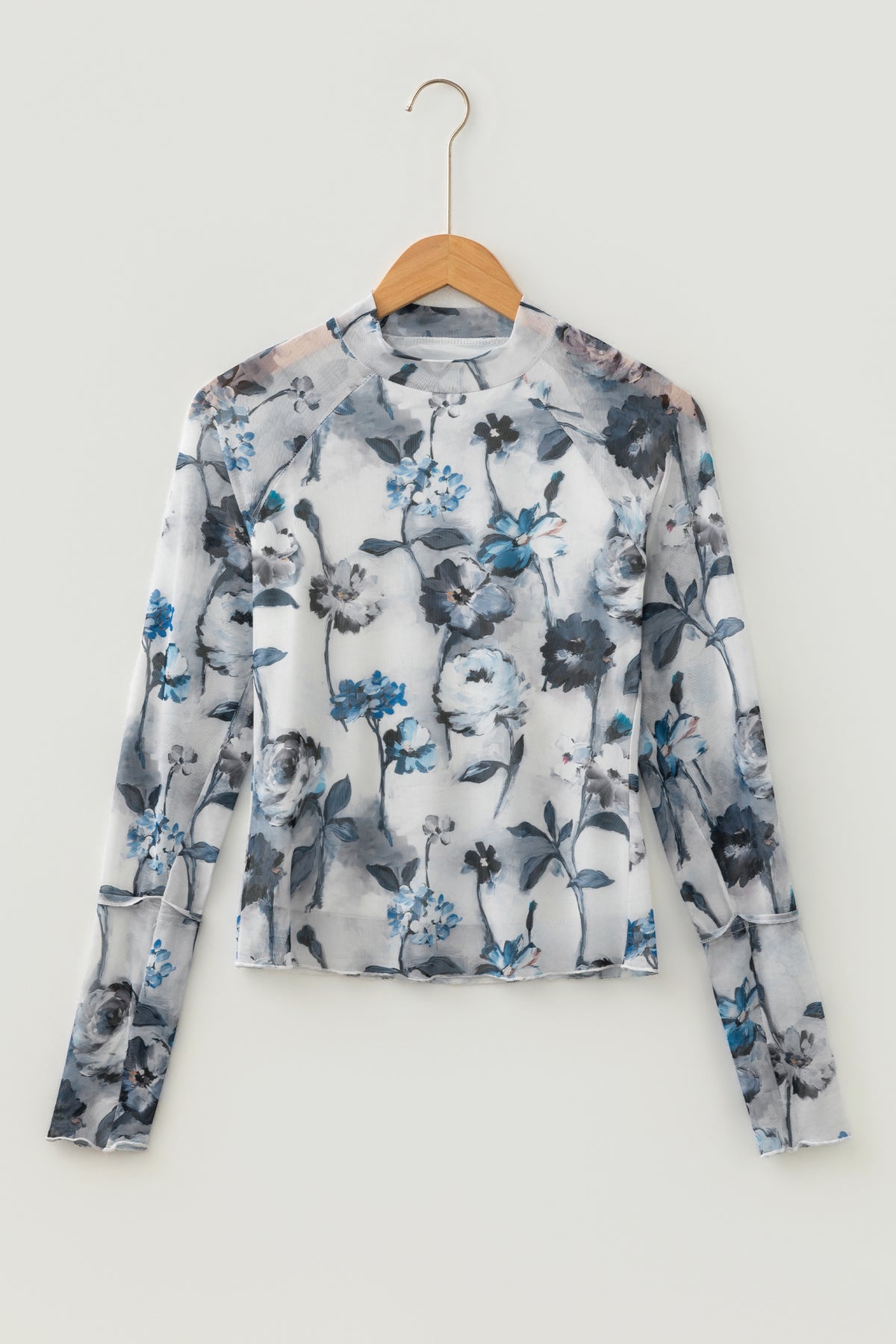KaleaBoutique Stylish Floral Mesh High Neck Long Sleeve Sheath Top - KaleaBoutique.com