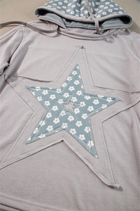 KaleaBoutique Floral Patchwork Star Pattern Drawstring Hoodie - KaleaBoutique.com