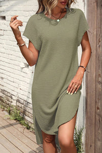 KaleaBoutique Stylish Waffle Texture Curved Hem Side Slit T-shirt Dress - KaleaBoutique.com