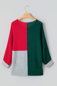 Color Block Knit V Neck Loose Sweater - KaleaBoutique.com