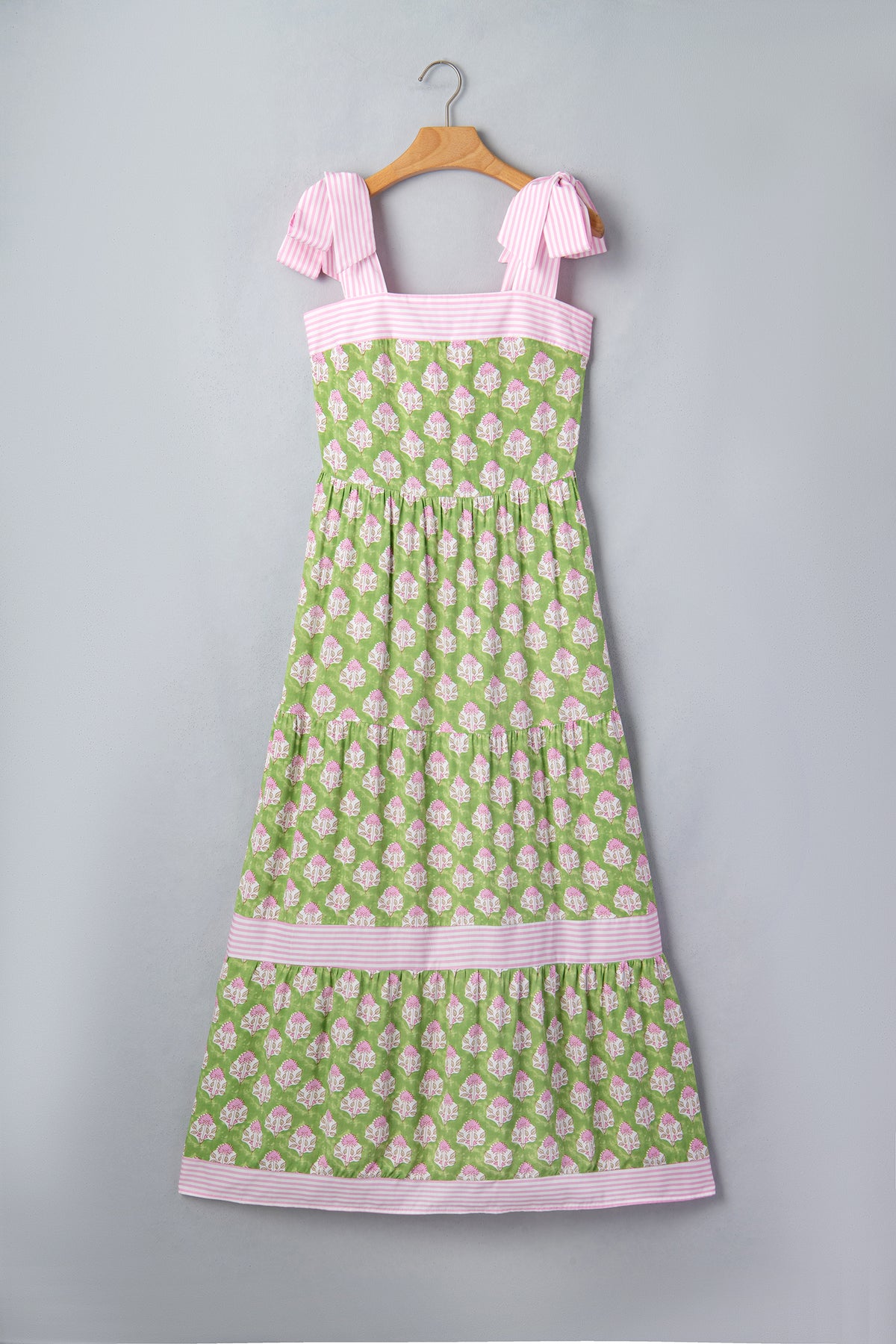 KaleaBoutique Stylish Floral Print Striped Detail Knot Straps Maxi Dress - KaleaBoutique.com