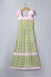 KaleaBoutique Stylish Floral Print Striped Detail Knot Straps Maxi Dress - KaleaBoutique.com