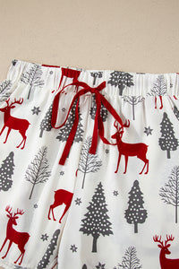 KaleaBoutique Comfortable Christmas Fashion Print Velvet Trim Bow Knot Pajama 2pcs Short Set - KaleaBoutique.com