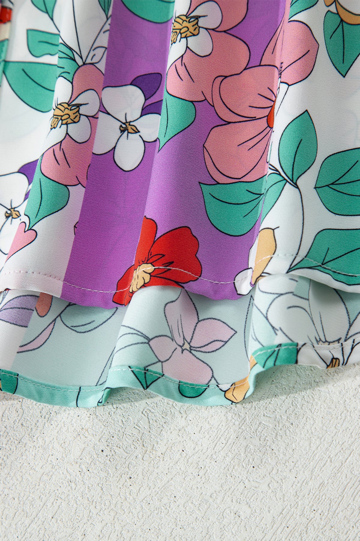 KaleaBoutique Stylish Floral Print Patchwork Frilly Neckline Long Sleeve Shirt - KaleaBoutique.com