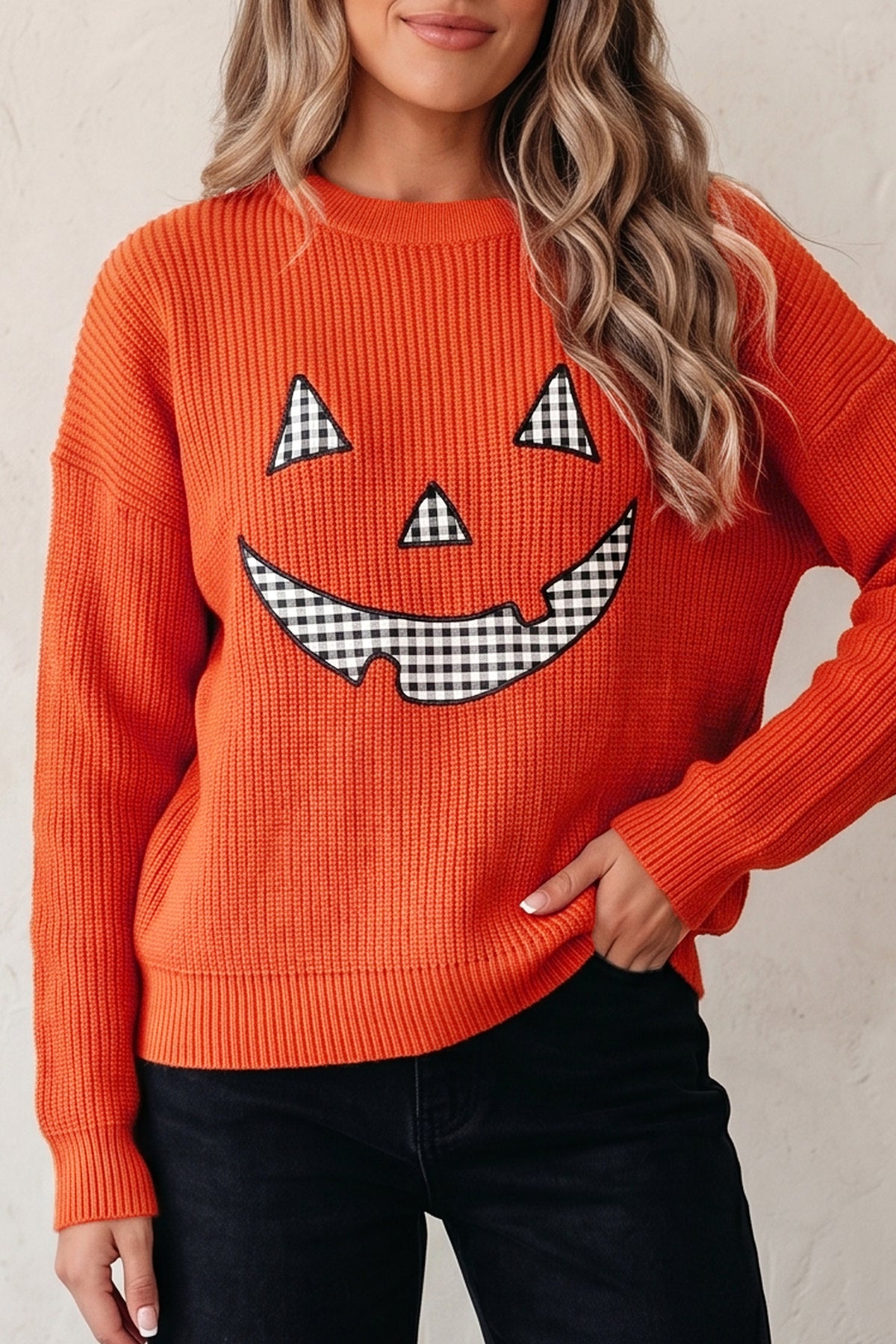 Drop Shoulder Long Sleeve Round Neck Halloween Sweater - KaleaBoutique.com