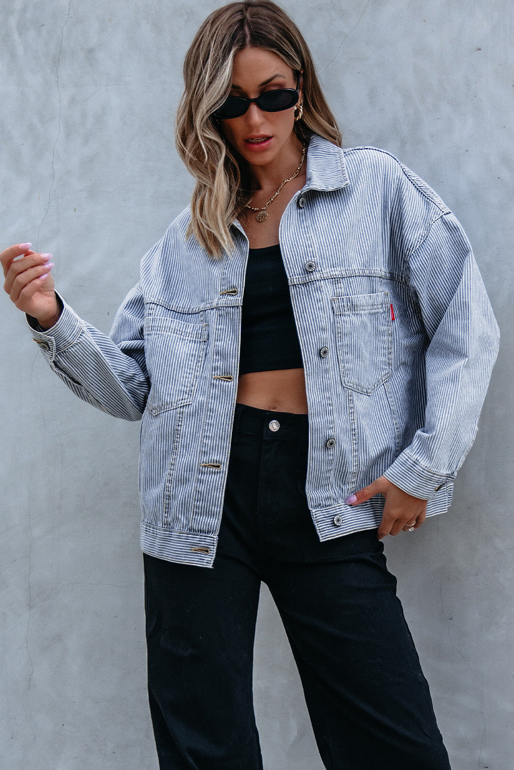Washed Oversize Pocketed Denim Jacket - KaleaBoutique.com