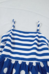 KaleaBoutique Stylish Striped Polka Dot Patchwork High Waist Spaghetti Straps Maxi Dress - KaleaBoutique.com
