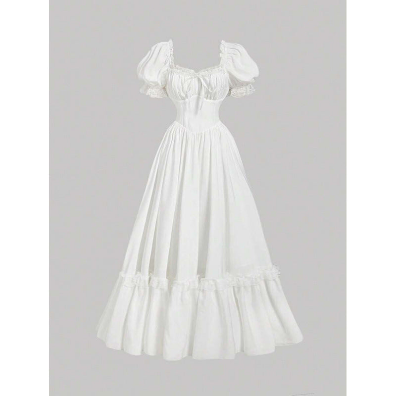 Women's Floral Puff-Sleeve Lace-Trim Ruffle-Hem Maxi Dress - KaleaBoutique.com