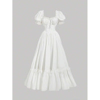 Women's Floral Puff-Sleeve Lace-Trim Ruffle-Hem Maxi Dress - KaleaBoutique.com