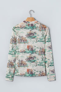 KaleaBoutique Stylish Western Print Long Sleeve Round Neck Slim Top - KaleaBoutique.com