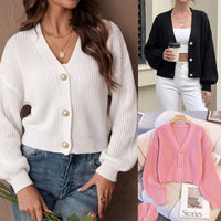 Women's V-Neck Pearl-Style Button Cardigan - KaleaBoutique.com