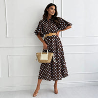 Women's Polka-Dot Collared Puff-Sleeve Midi Dress - KaleaBoutique.com