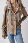KaleaBoutique Hooded Drawstring Pockets Corduroy Shacket - KaleaBoutique.com