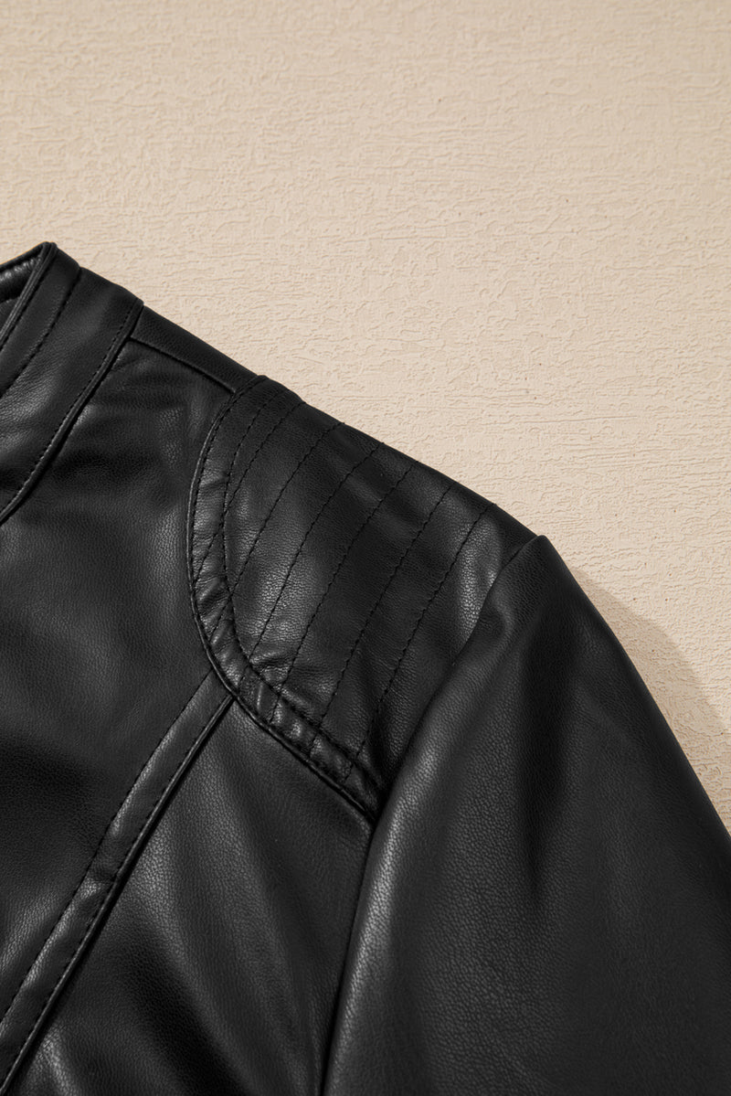 KaleaBoutique Solid Faux Leather Zipper Slim Fit Bomber Jacket - KaleaBoutique.com