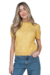 KaleaBoutique Comfortable Elegant Polka Dot Bubble Short Sleeve Sweater - KaleaBoutique.com
