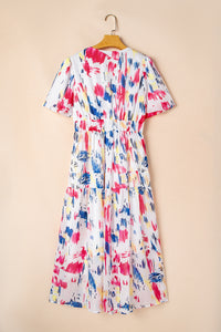 KaleaBoutique Stylish Abstract Print Short Puff Sleeve Tiered Maxi Dress - KaleaBoutique.com