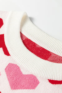 KaleaBoutique Comfortable 2-tone Heart Print Valentine Crew Neck Short Sleeve Sweater - KaleaBoutique.com
