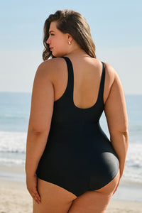 Solid Color U Neck Padded Plus Size One Piece Swimsuit - KaleaBoutique.com