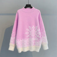 Women's Large Snowflake Gradient Christmas Fuzzy Pullover Sweater - KaleaBoutique.com