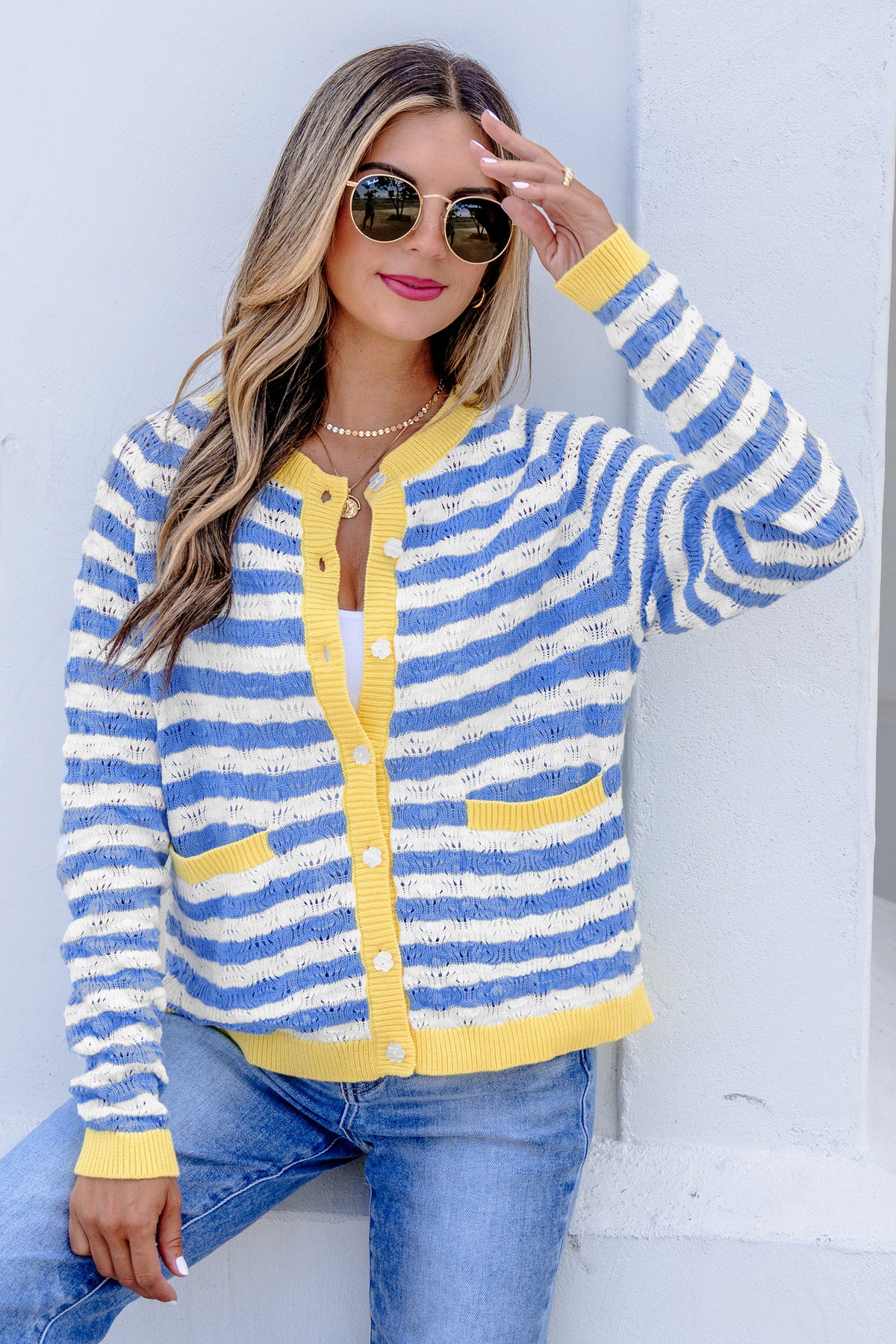 KaleaBoutique Comfortable Striped Colorblock Button Front Long Sleeve Loose Fit Knit Cardigan - KaleaBoutique.com