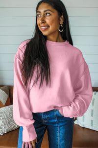 Horizontal Ribbed Exposed Seam Detail Drop Shoulder Baggy Pullover - KaleaBoutique.com
