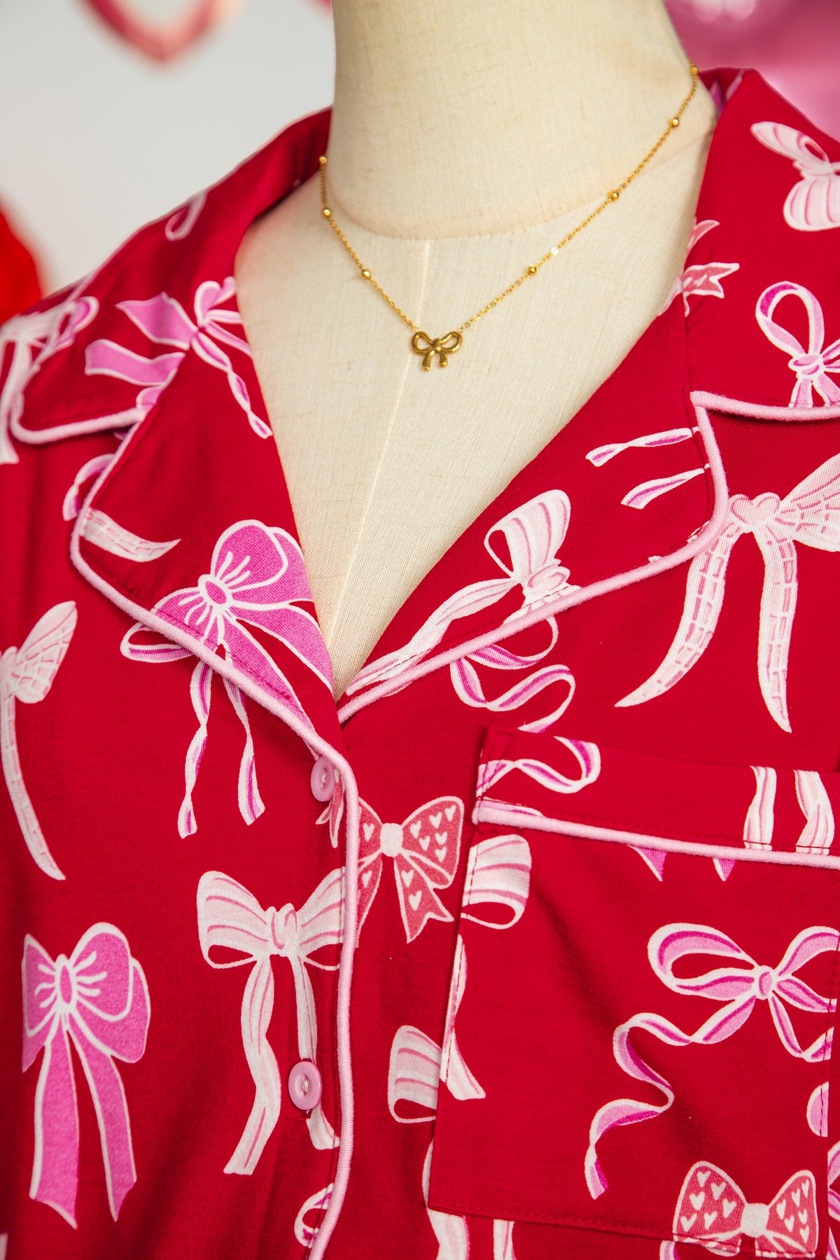 KaleaBoutique Stylish Sweet Bow Print Ruffled Short Sleeve Shirt Shorts 2pcs Pajama Set - KaleaBoutique.com