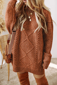 KaleaBoutique Stylish Cable Knit Drop Shoulder Loose Fit Sweater Dress - KaleaBoutique.com