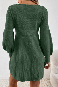 KaleaBoutique Comfortable Solid Lantern Sleeve Empire Waist Short Sweater Dress - KaleaBoutique.com