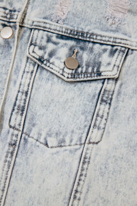 Light Wash Buttoned Chest Pocket Puff Sleeve Denim Jacket - KaleaBoutique.com