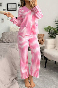 KaleaBoutique Comfortable Buttoned Front Long Sleeve Top and Pants 2 Piece Sleepwear - KaleaBoutique.com