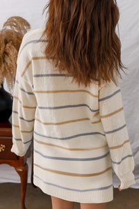 KaleaBoutique Comfortable Striped Print Drop Shoulder Shift Sweater Mini Dress - KaleaBoutique.com