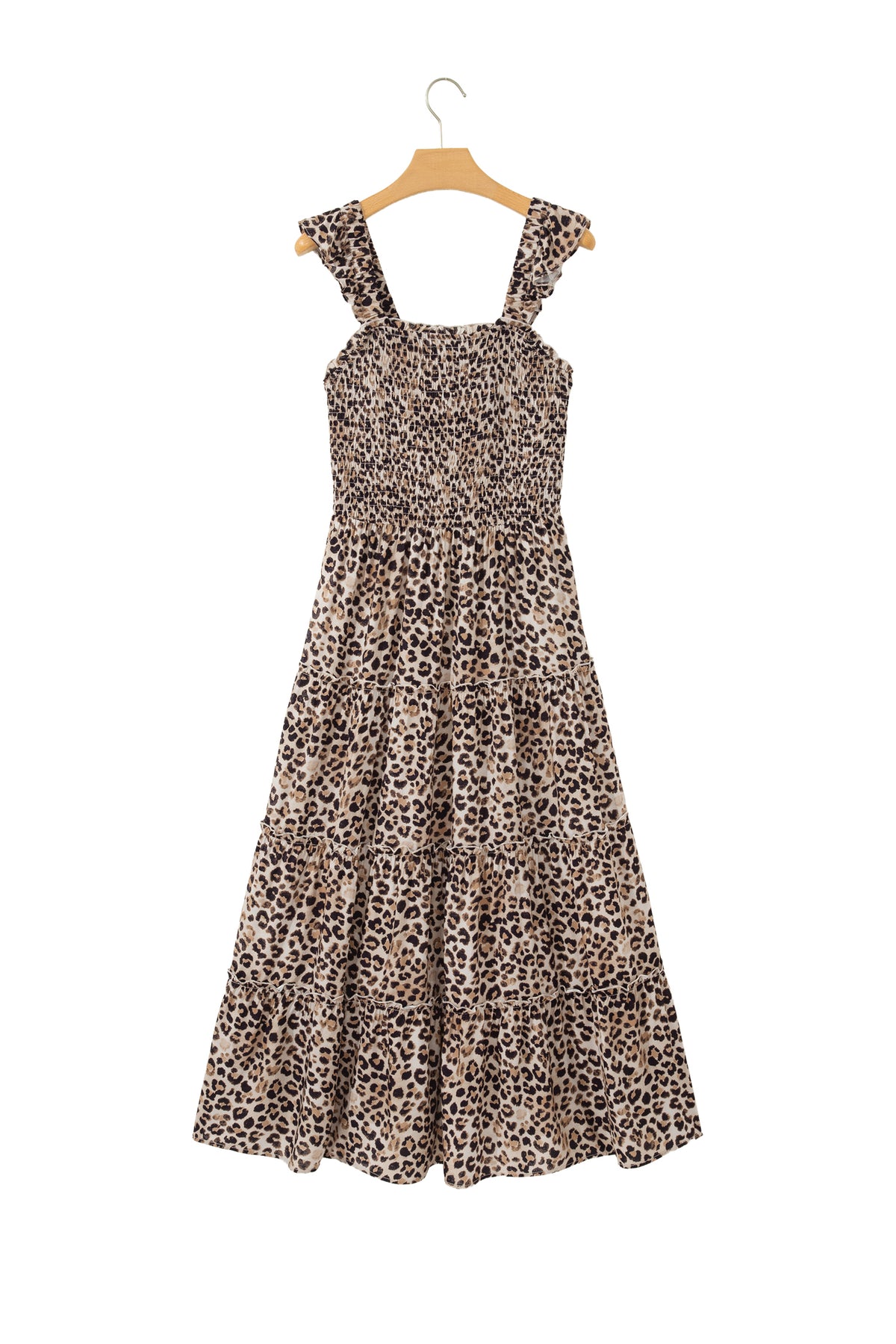 KaleaBoutique Stylish Ruffled Straps Smocked Tiered Leopard Maxi Dress - KaleaBoutique.com