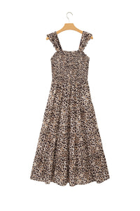 KaleaBoutique Stylish Ruffled Straps Smocked Tiered Leopard Maxi Dress - KaleaBoutique.com