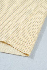 KaleaBoutique Comfortable V Neck Ribbed Knit Striped Trim Short Sleeve Sweater - KaleaBoutique.com
