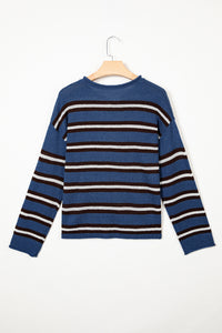 KaleaBoutique Comfortable Striped Drop Shoulder Button Cardigan - KaleaBoutique.com