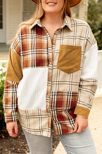 Plus Size Plaid Patchwork Button up Shacket - KaleaBoutique.com