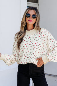 KaleaBoutique Stylish Ribbed High Neck Patchwork Floral Print Baggy Pullover Sweatshirt - KaleaBoutique.com