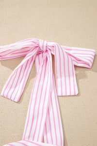 KaleaBoutique Stylish Floral Print Striped Patchwork Bow Knot Straps Mini Dress - KaleaBoutique.com
