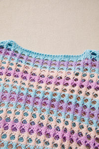 Multi Stripe Open Knit Sweater Beach Cover Up - KaleaBoutique.com