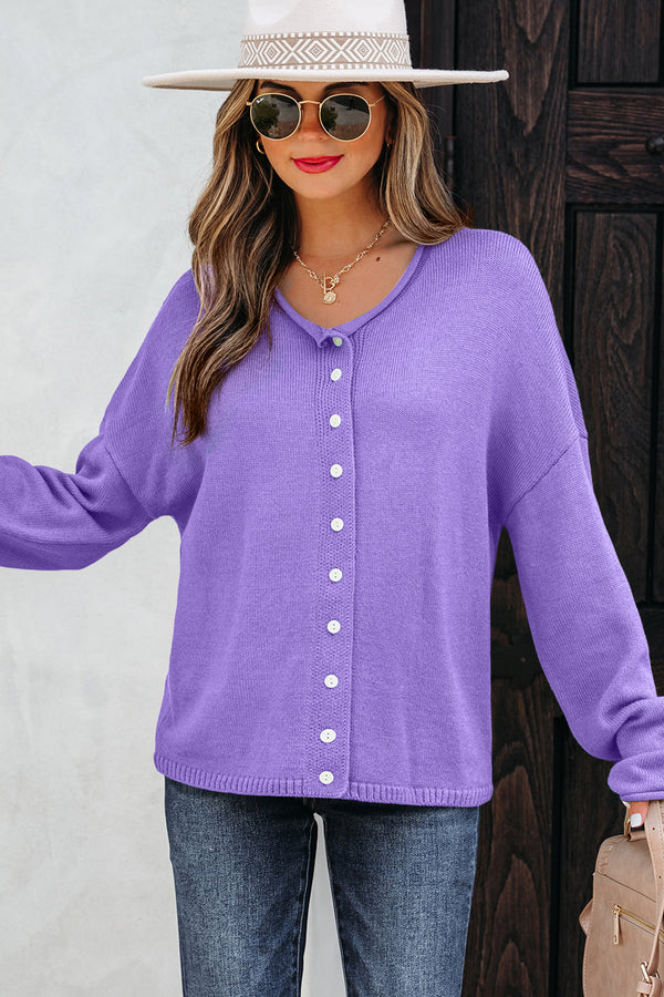 KaleaBoutique Comfortable Solid Color Knit Button Drop Shoulder Sweater Cardigan - KaleaBoutique.com