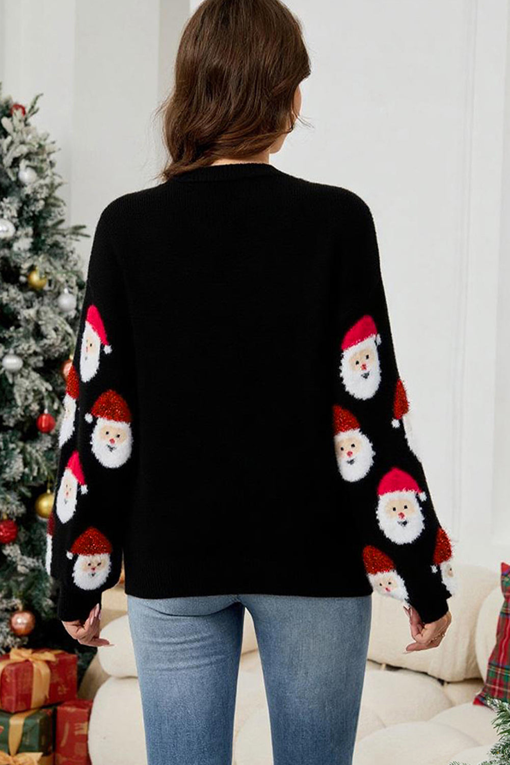 KaleaBoutique Stylish Christmas Santa Claus Pattern Button V Neck Sweater Cardigan - KaleaBoutique.com