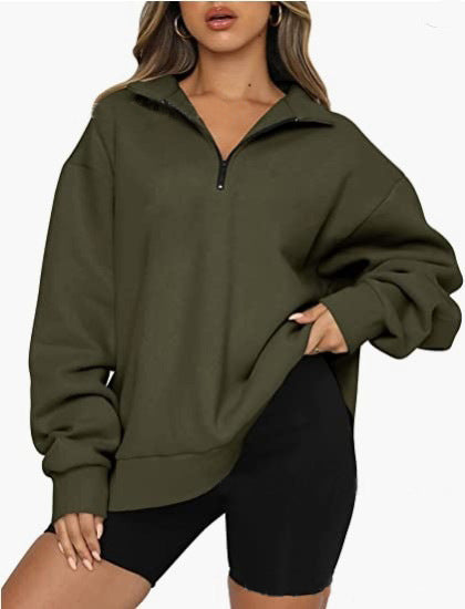 Women's Half-Zip Drop-Shoulder Pullover Sweatshirt - KaleaBoutique.com