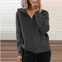Women's Ribbed Full-Zip Collared Cardigan - KaleaBoutique.com