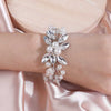 Rhinestone Pearl Flower Bracelet, Crystal Gem Floral Bracelet for Bride, Wedding Style Wire Bracelet - KaleaBoutique.com