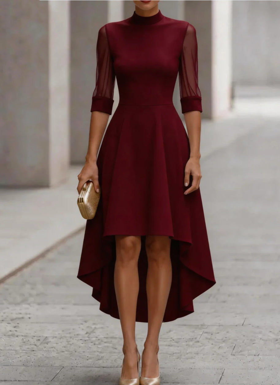 Women's High-Neck Sheer-Sleeve High-Low Dress - KaleaBoutique.com