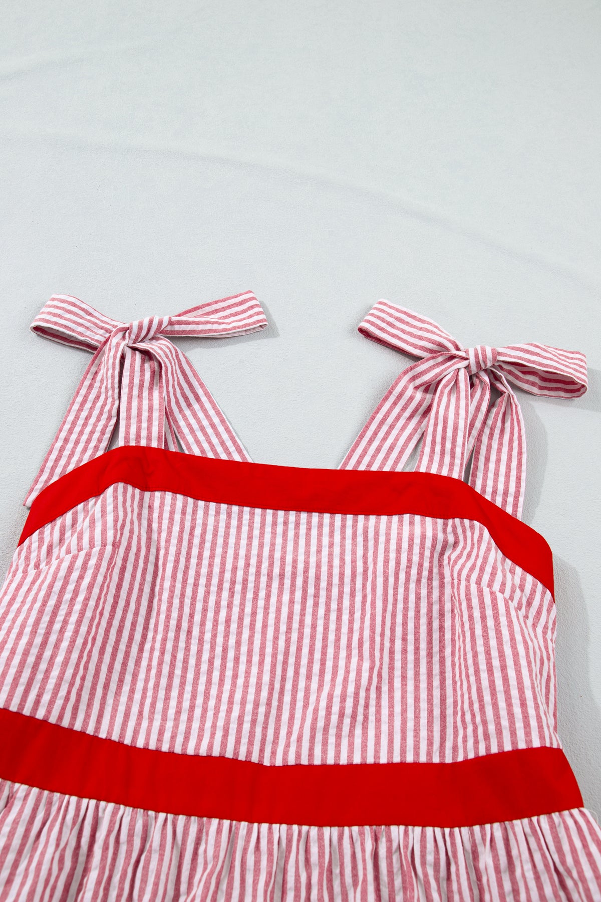 KaleaBoutique Stylish Bow Knot Straps Contrast Trim High Waist Ruffle Hem Maxi Dress - KaleaBoutique.com